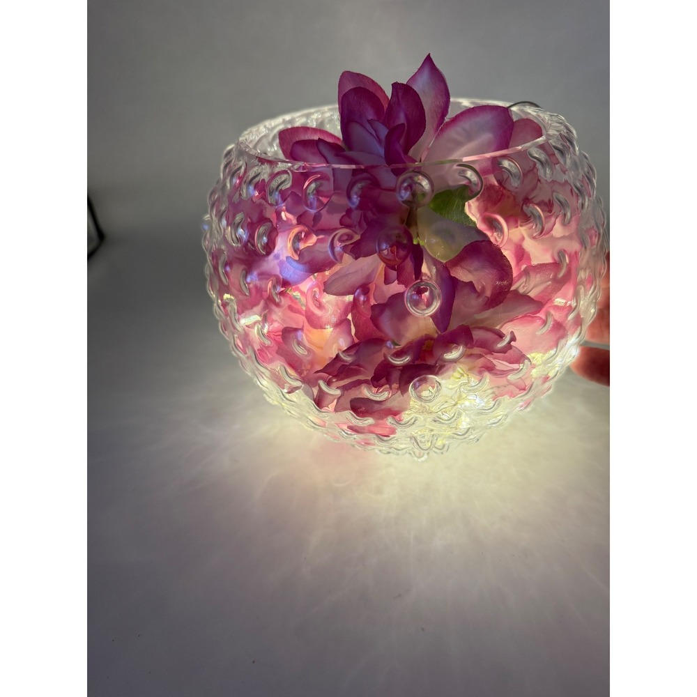 Fairy Light Up Bubble Glass Floral Centerpiece Bowl w/ Faux Flower Arrangement